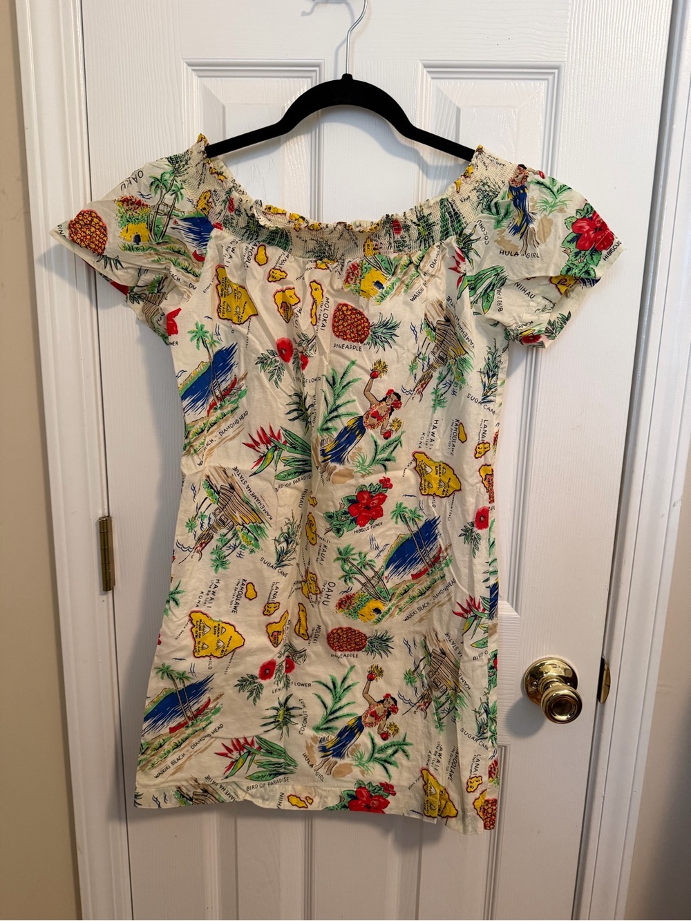 J. Crew Off the Shoulder Smocked Hawaiian Dress Size 4 - Picture 1 of 5